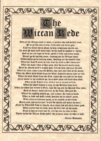 A4 Wiccan Rede poster on parchment