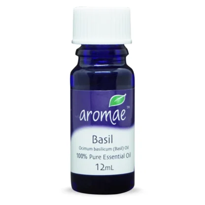 12ml blue bottle of Aromae Basil essential oil